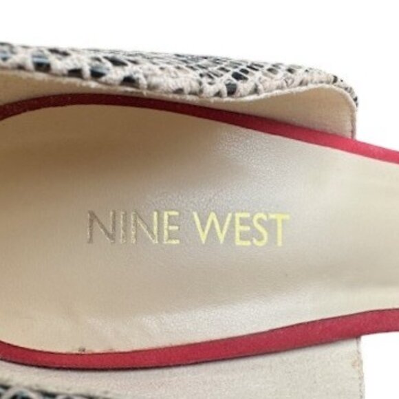 Nine West Snakeskin Print with Coral Suede Open Toe Stiletto Heel - Size 8.5 - Picture 9 of 10